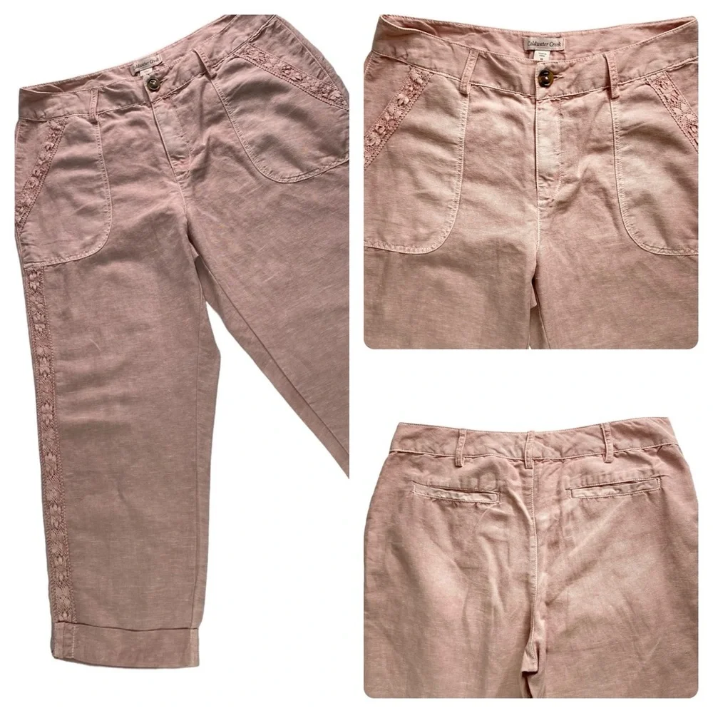 Coldwater Creek NWT Pale Mauve Lace Trim Cuffed Ankle Pant - Size 10 - Picture 1 of 16